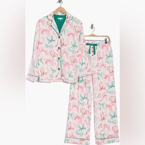 PJ Salvage Flannel Pajama Set Bows Women Medium Ivory Top & Pants NWT🎀